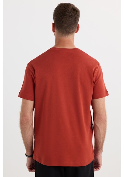 Tudors Unisex Relax Fit Rahat Kesim %100 Pamuk Yumuşak Dokulu Hafif Kalın Kiremit Bisiklet Yaka Tişört-36914 KIREMIT