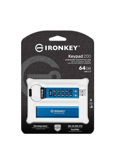 Kingston Ikkp200-64gb 64gb Ironkey Keypad 200, Fıps 140-3 Lvl 3 Pending Flash Bellek