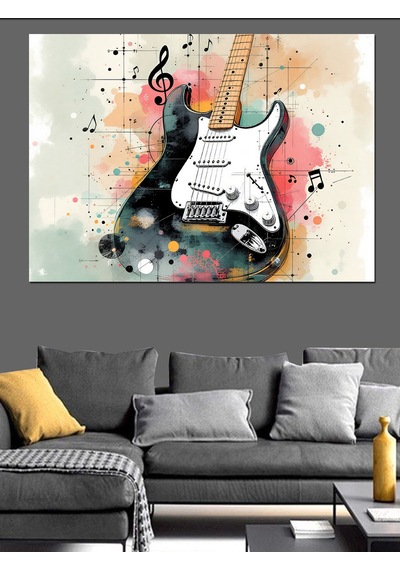 Siyah Beyaz Gitar Sıçraması Dekoratif Kanvas - Mdf Ahşap Tablo