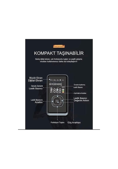 Çantalı 8000mah 150 Psı Akü Takviyeli Oto Bisiklet Motosiklet Hava Kompresörü Lastik Şişirme Pompası