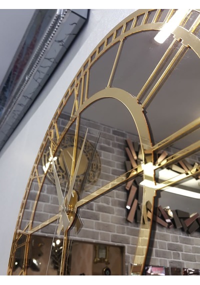 Ayna Denizi Golden Roma Bronze Model Altın Bronz Renk 50 CM Dekoratif Aynalı Duvar Saati Altın