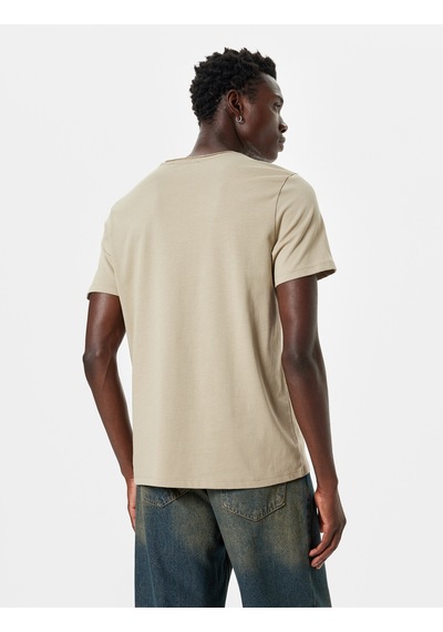 Koton Pamuklu Kısa Kollu Regular Fit Bisiklet Yaka Basic Tişört Bej 5wam10188hk Ekru