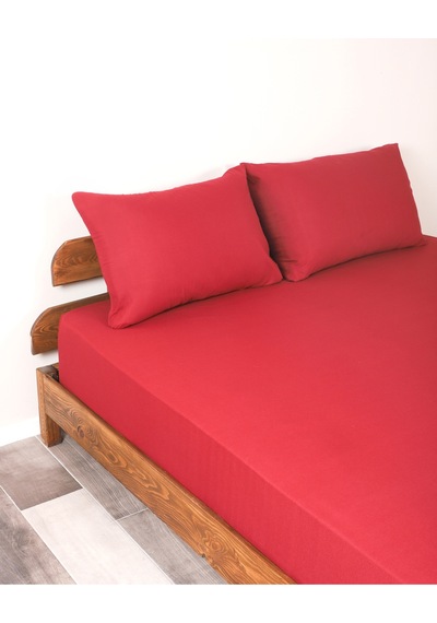 Bordo Lastikli Çarşaf Takımı Fitted Pamuklu Kumaş Yastık Kılıflı