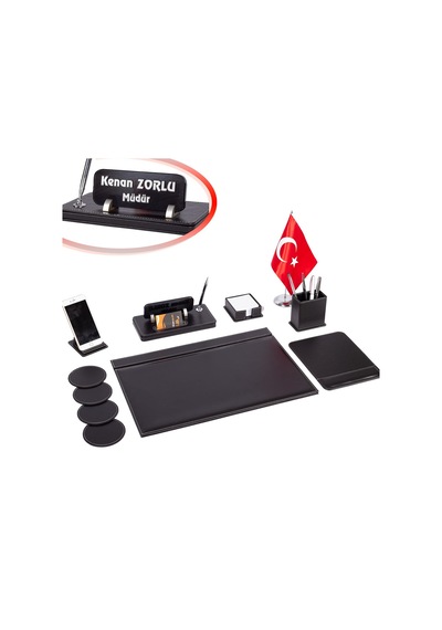 Bayraklı Deri Sümen Takımı Masa Isimliği Deri Sümen Seti