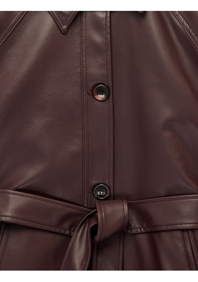 Koton Uzun Kollu Cepli Kemerli Oversize Suni Deri Ceket Bordo 6sak20108ew