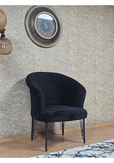Zafir Tekli Teddy Siyah Boyalı Telli Ayak Çay Seti Koltuk Tekli Berjer , Balkon, Salon, Ofis Siyah