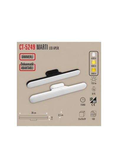 Şarjlı Led Işık Usb Şarjlı Kablosuz Mıknatıslı Led Lamba 3 Farklı Işık Rengi Martı Ct-5249 Beyaz