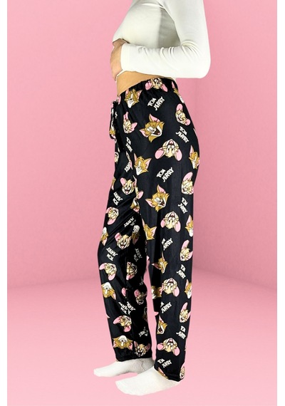Farya Home Dreamy Soft Kadife Dokulu Desenli Süet Pijama Altı Pantolon Siyah