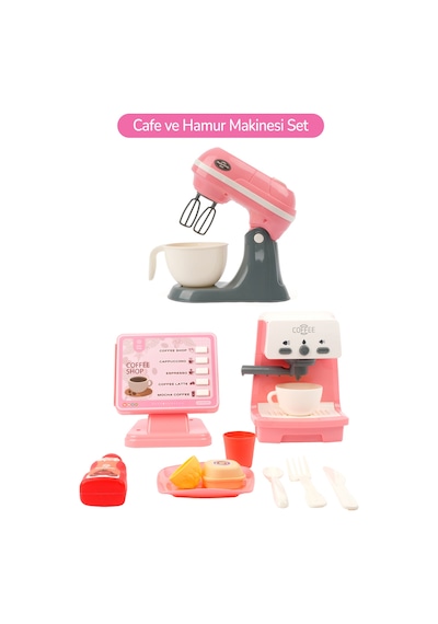 Kutulu Işıklı Oyuncak Kahve Makinesi Ve Mikser Set Pembe
