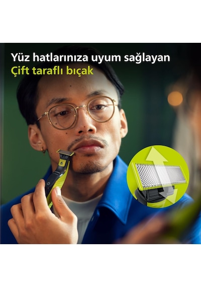 Philips Oneblade Yüz İçin Hibrit Tıraş Makinesi Sakal Şekillendirici 5'i 1 Arada Ayarlanabi