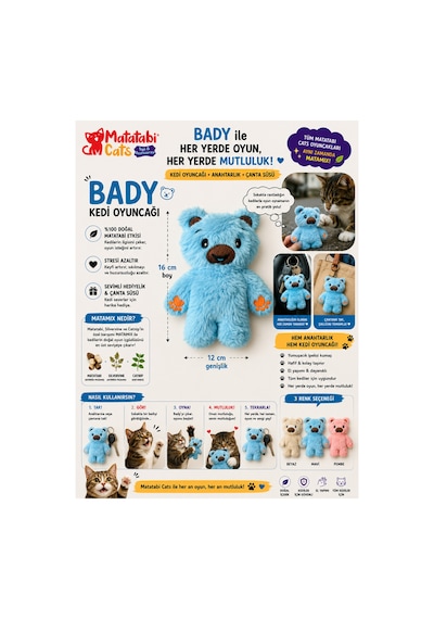 Matamıx Bady Peluş Kedi Oyuncağı,dayanıklı,kediler İçin Eğlenceli Oyuncak Matatabi,catnip Kedi Nanesi İçerir