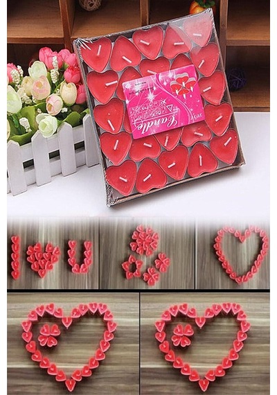 Tealight Mum 50'li Kalpli Kırmızı Yer Mumu Evlilik Teklifi Yıldönümü Süsleme Diğer