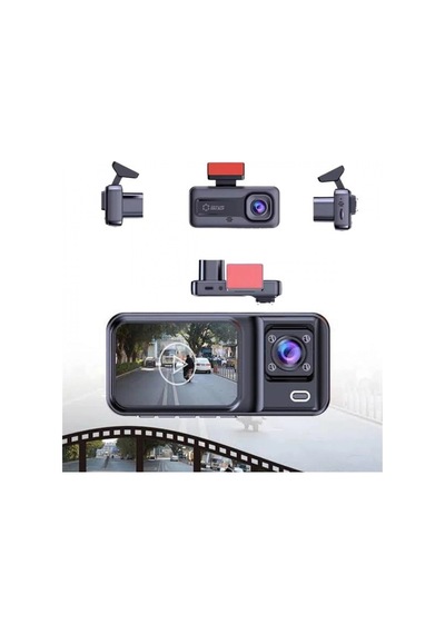 1080p 3 Lensli Wifi Araç İçi Kamera Sistemi Ekranlı Dvr Kaydedici Gece Görüşlü Ön İç Arka Kamera