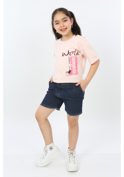 Toontoy Kids Toontoy Kız Çocuk World Baskılı Tişört Pudra