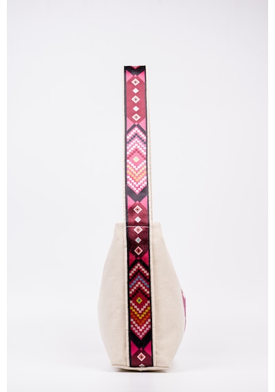 Fabric Craft Bag Omuz Çanta Kanvas Motifli Krem - Pembe