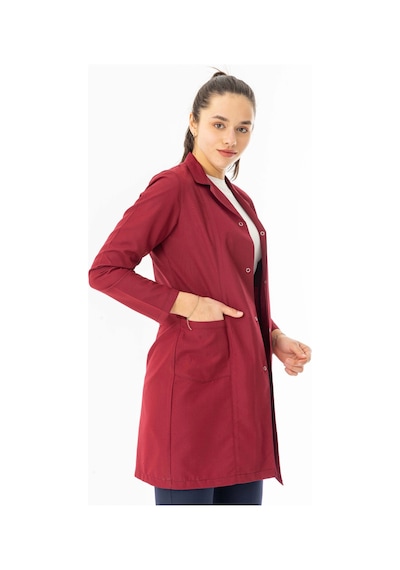 Spor Yaka Uzun Kol Kadın Personel Önlüğü Alpaka Kumaş Bordo Rnk107 Bordo