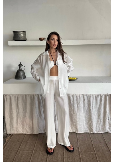 Defymoda Gömlek - Pantolon Takım - Beyaz Beyaz