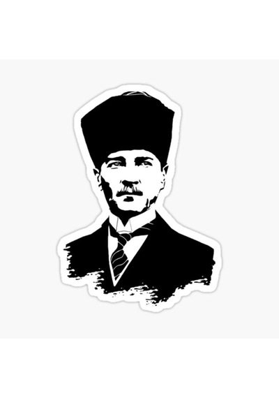 Atatürk Sticker Yapıştırması Siyah Renk 18 Cm