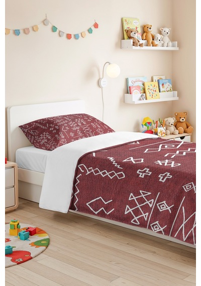 Bohem Etnik Bordo Tek Kişilik Pike Takımı - Geometrik Beyaz 160x220 Cm Kapitone Yazlık Yatak Örtüsü Kırsal Ufuk Demi