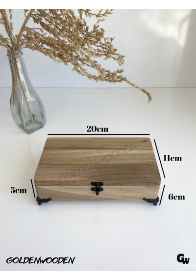 Doğal Ahşap Takı Kutusu Ahşap Saklama Kutusu Ceviz Boy:20cm En:11cm Yük:6cm