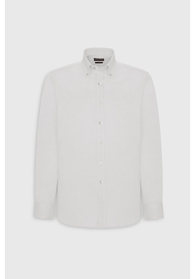 AC&Co / Altınyıldız Classics Erkek BEYAZ Slim Fit Dar Kesim Düğmeli Yaka %100 Pamuk Oxford Gömlek Beyaz