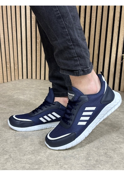 Günlük Erkek Sneaker Fileli Bağcıklı Rahat Esnek Dikiş Detaylı Yürüyüş Spor Ayakkabı 1453 Lacivert