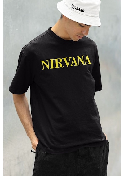 Nirvana Baskılı Unisex Oversize Müzik Grubu Tişört Siyah