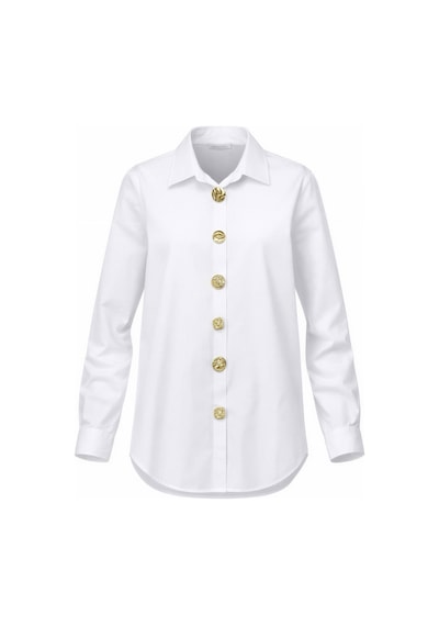 Miss Poem Kadın Beyaz Gold Düğmeli Slim Fit Likralı Pamuk Gömlek Beyaz