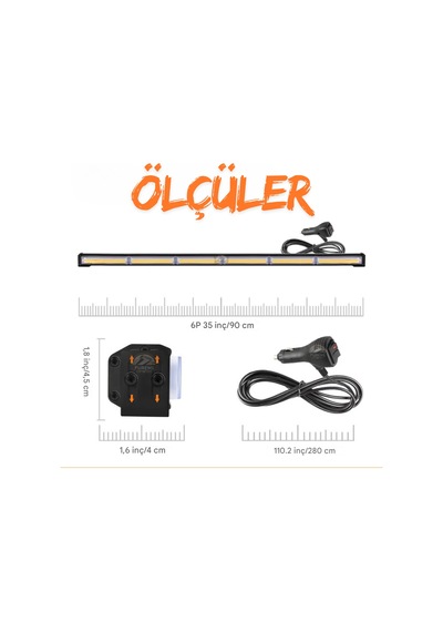Turuncu Tepe Çakar Bar Led 90cm 12-24v Off Road Çekici Traktör İkaz Lambası Çakar 15 Modlu Siyah