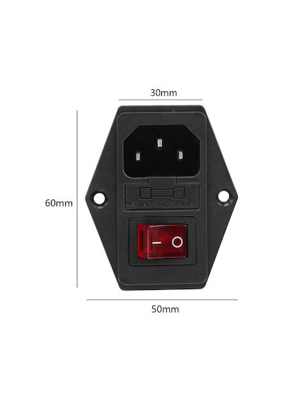 220V Erkek Power Soketi  Sigorta Yuvalı ve Işıklı Açma Kapama Anahtarlı Kulaklıklı Montaj Tip