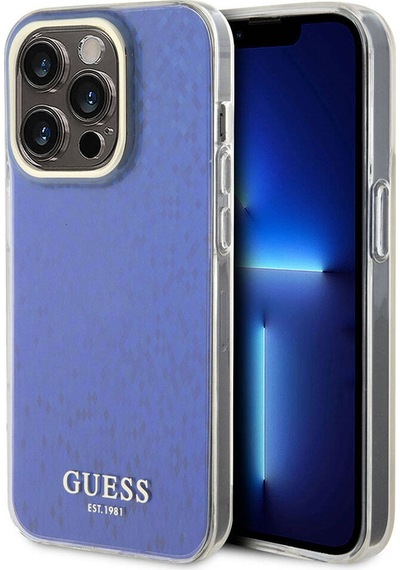 Apple Uyumlu iPhone 15 Pro Max Kılıf Guess Lisanslı Yazı Logolu Mirror Disco Kapak Mor