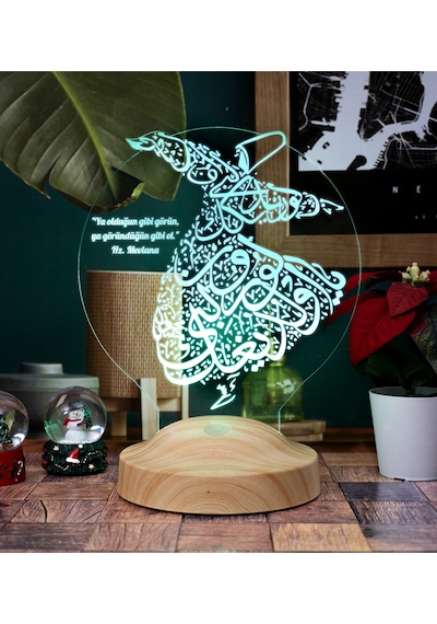 Semazen 3D Led Lamba, Mevlana Sözleri Semazen Hediye Gece Lambası