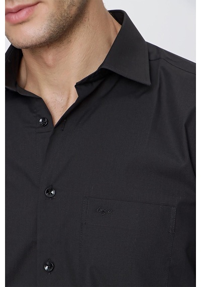 İmza Siyah Uzun Kollu Sert Yaka Cepli Pamuklu Basic Comfort Fit Rahat Kesim Gömlek 1004240051-siyah Siyah