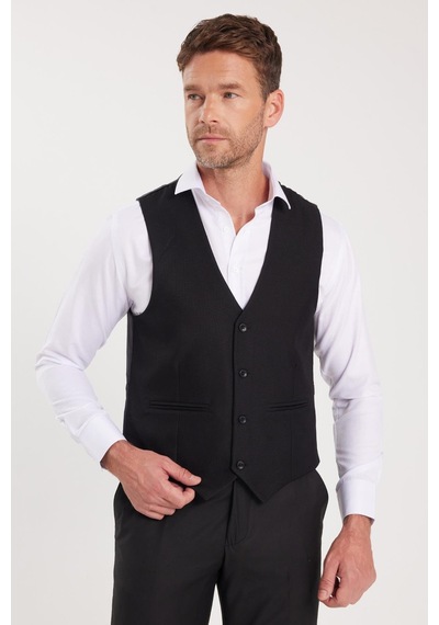Tudors Erkek Slim Fit Düz Cepli Siyah Yelek-36923 Siyah