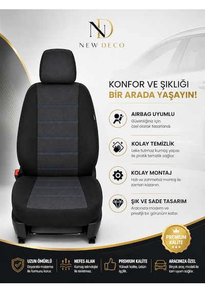 Seat Leon Uyumlu Oto Koltuk Kılıfı Tam Set Airbag Uyumlu 4 Mevsim Cotfit Serisi 38906277