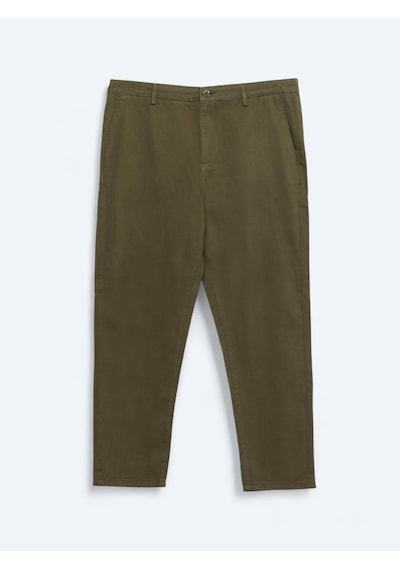 Kip Haki Dokuma Relaxed Fit Casual Pamuk Karışımlı Pantolon Haki