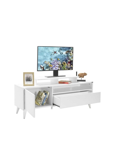 Adoremobilya Retro Wide Kapaklı Çekmeceli Tv Sehpası - Diamond Beyaz