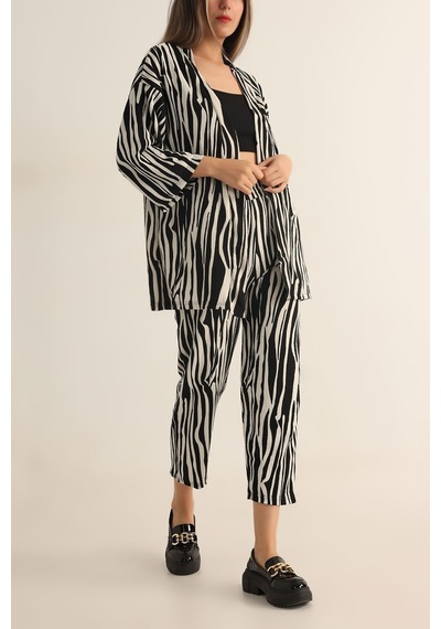 Trend Alisse Zebra Desenli Kimono Kadın Alt Üst Takım Çok Renkli