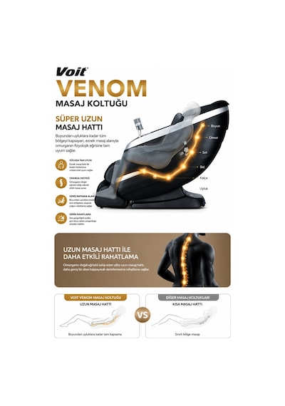 Voit Venom Masaj Koltuğu – Tablet Kontrollü, Bluetooth Hoparlörlü, Kurulum Gerektirmez