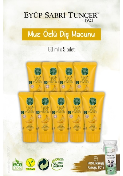 9 Adet Doğal Muz Özlü Diş Macunu 60 Ml, Rosie Hediye