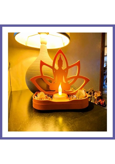Bezos 3d Baskı Lotus Buda Mumluk - Dekoratif Tealight Mumluk-turuncu Nıda