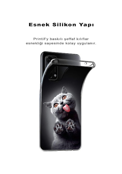 Samsung Galaxy A15 İle Uyumlu 1mm Slim Fit Kedi 2 050c Baskılı Şeffaf Kılıf