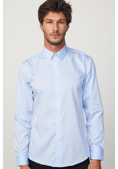 Tudors Slim Fit Non Iron Beyaz Mavi Erkek Gömlek-29754-mavi Mavi