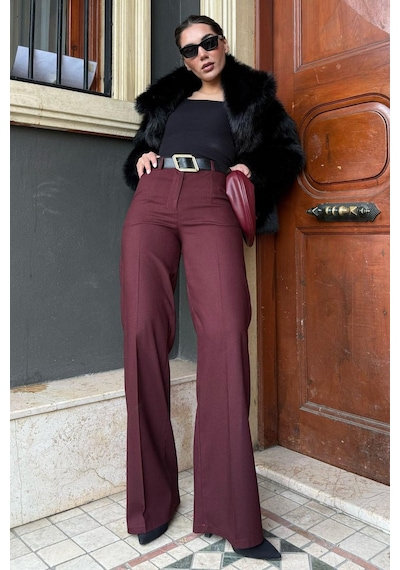 Madmext Bordo Yüksek Bel Kumaş Pantolon Mg2285 Bordo