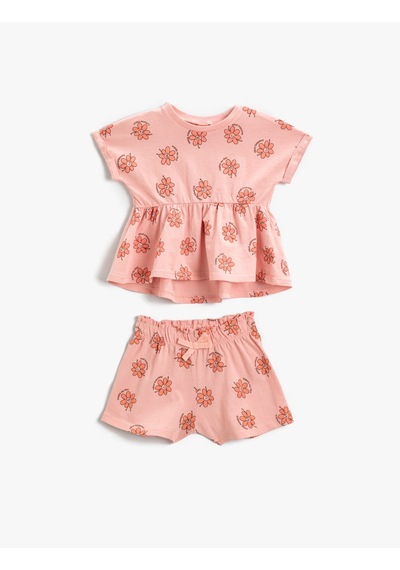 Koton Çiçek Baskılı Alt Üst Set Pamuklu Pembe Desenli 2smg10047ak Pembe