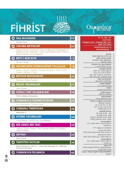 Aralık 2022 Osmanlıca Dergisi