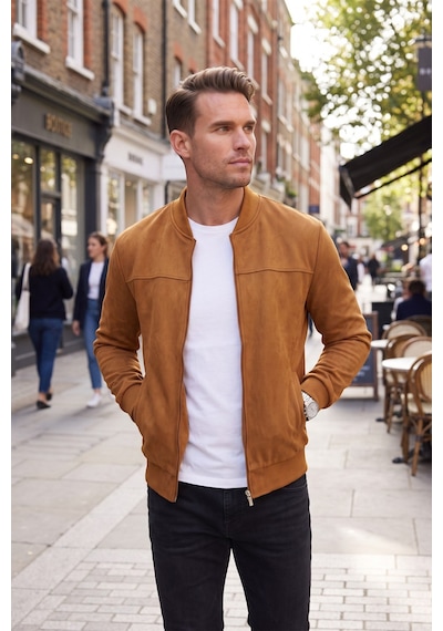Rizzup Erkek Slim Fit Likralı Taba Süet Ceket Kırışmayan Ütü Gerektirmeyen Mevsimlik Mont 2504334