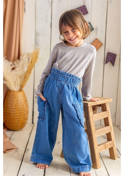 Oliven The Kid Oliventhekid Yüksek Bel Kız Pantolon Mavi Mavi