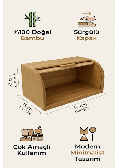 Makri Home Doğal Ahşap Bambu Ekmeklik Demonte Ahşap Ekmek Sepeti, Bambu Ekmek Kutusu 40 X 17 X 27 Cm Bambu