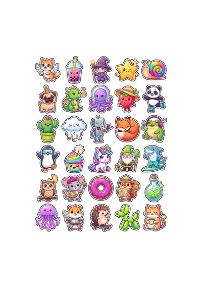 30 Adet Sevimli Karakterler Sticker Seti - Laptop Defter Telefon Su Matarası Çok Renkli
